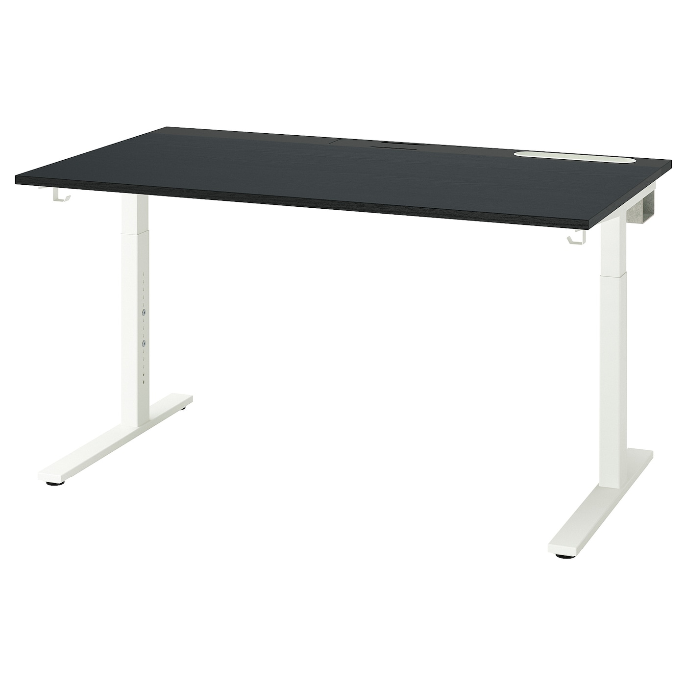 IKEA MITTZON biurko, okl jesionowa bejcowana na czarno/czarny biały, 140x80 cm