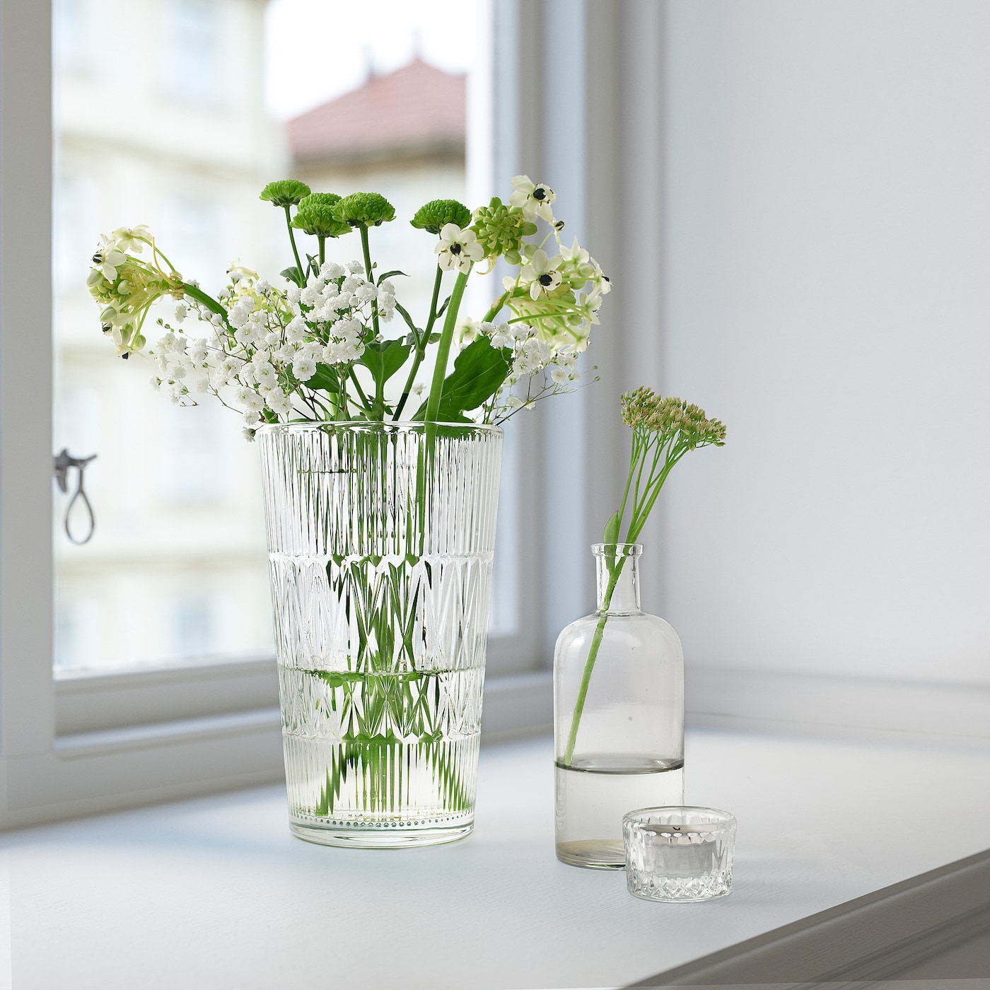 IKEA SMÄLLSPIREA Wazon, szkło bezbarwne/wzór, 22 cm