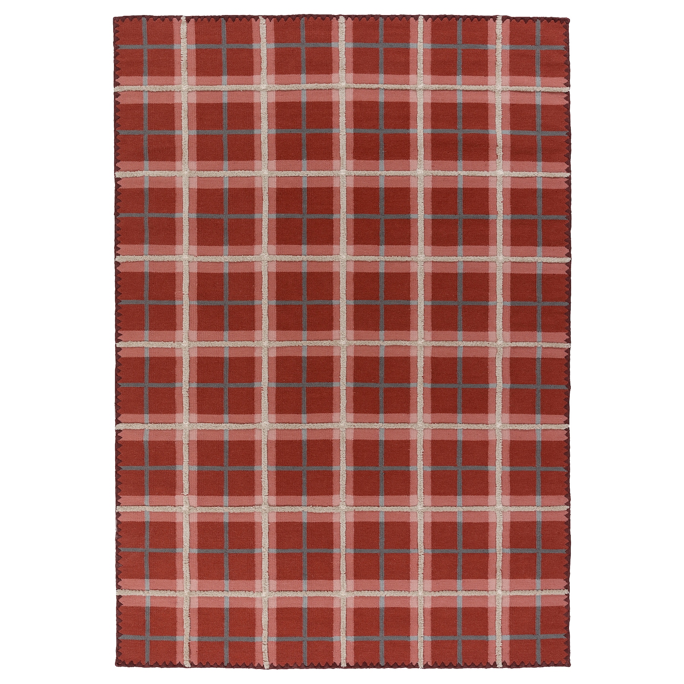IKEA PYSSLINGGRÄS dywan tkany na płasko, czerwony w kratkę/wykonano ręcznie, 170x240 cm