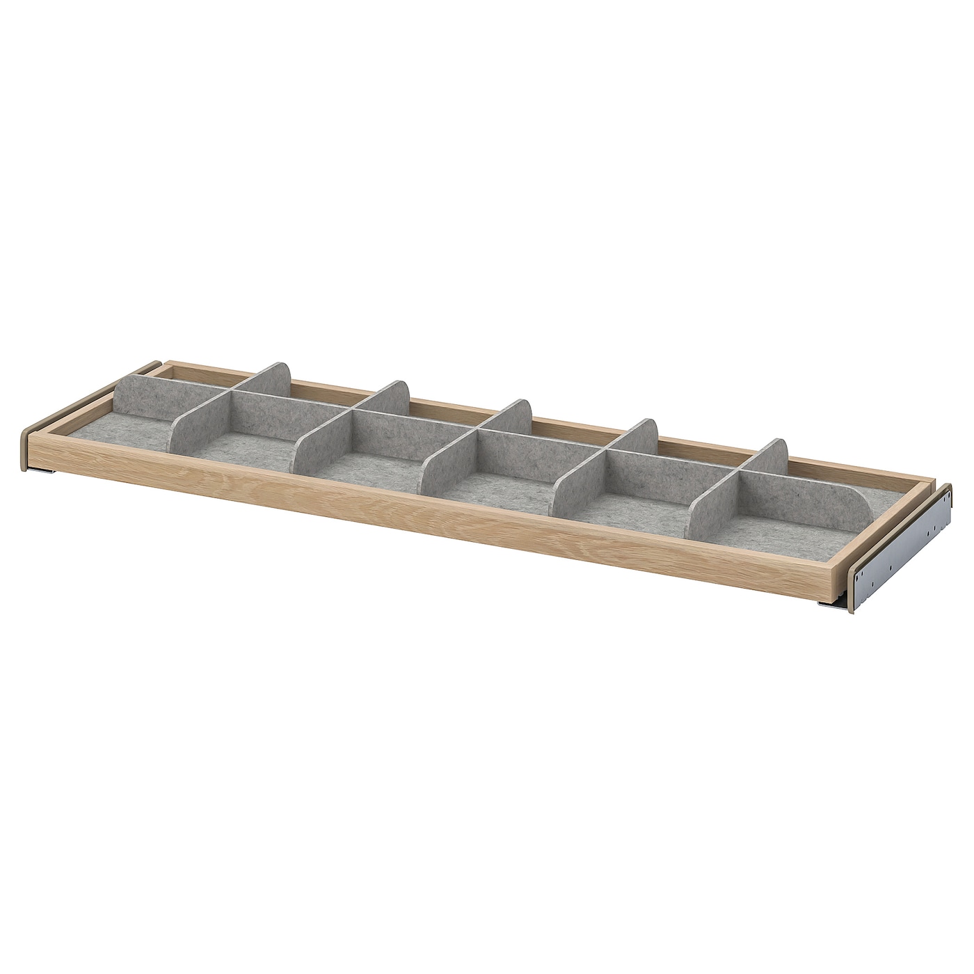 IKEA KOMPLEMENT wysuwana półka z przegrodą, imitacja dębu bejcowanego na biało/jasnoszary, 100x35 cm