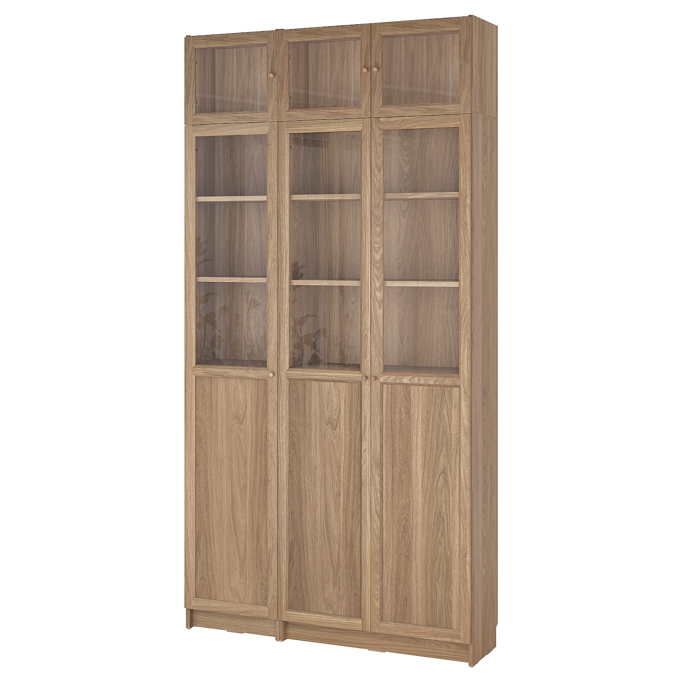 IKEA BILLY / OXBERG reg na książki z nadst/drz pan/szkl, imit. dębu/szkło bezbarwne, 120x30x237 cm