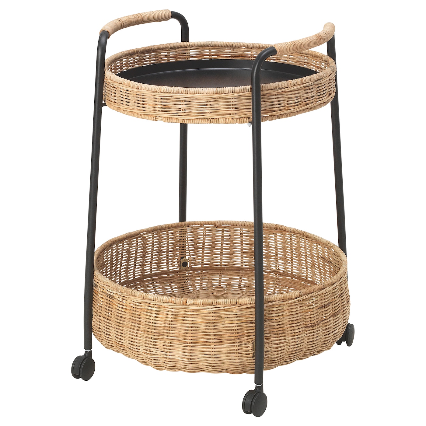 IKEA LUBBAN stolik na kółkach/schowek, rattan/antracyt, Maks. obciążenie koszyk dolny: 10 kg