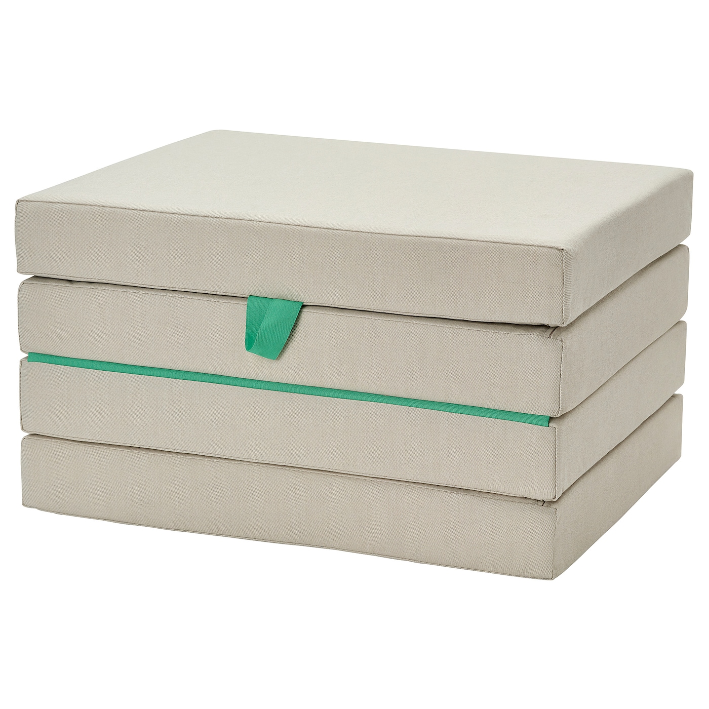 IKEA SLÄKT puf/materac składany, Vissle beżowy/zielony, Głębokość po złożeniu: 48 cm