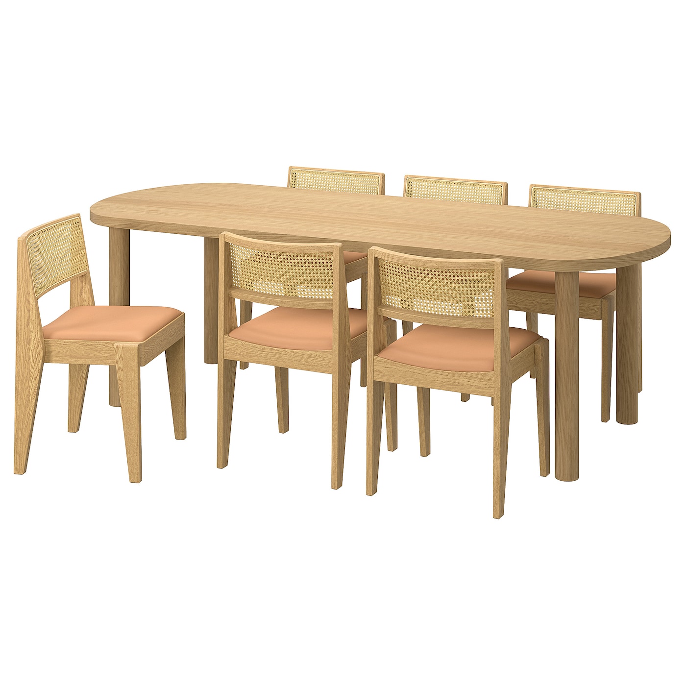 IKEA STOCKHOLM 2025 / STOCKHOLM 2025 stół i 6 krzeseł, okl dęb/dąb rattan, 230x90 cm