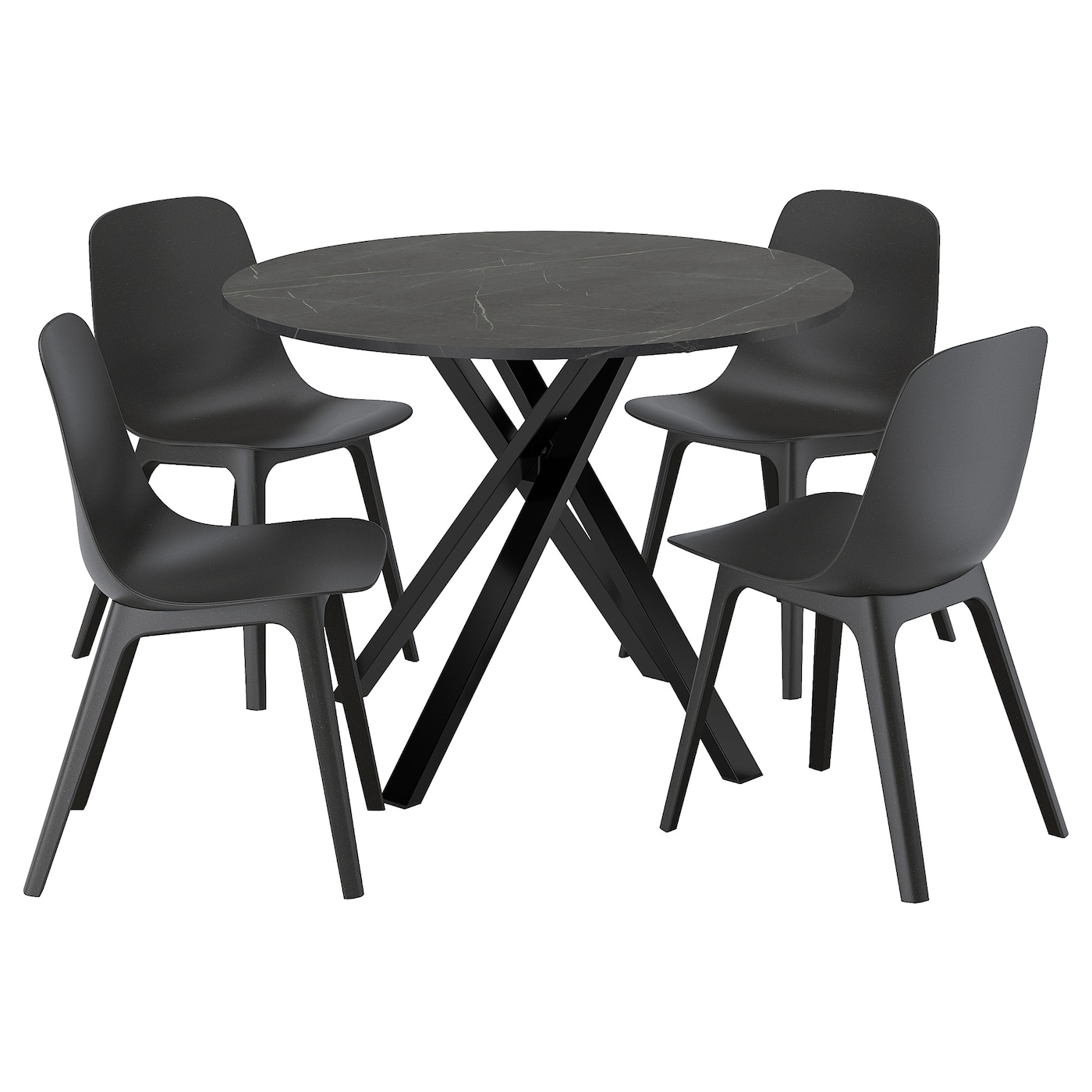 IKEA MARIEDAMM / ODGER stół i 4 krzesła, czarny imitacja marmuru/antracyt, 105 cm
