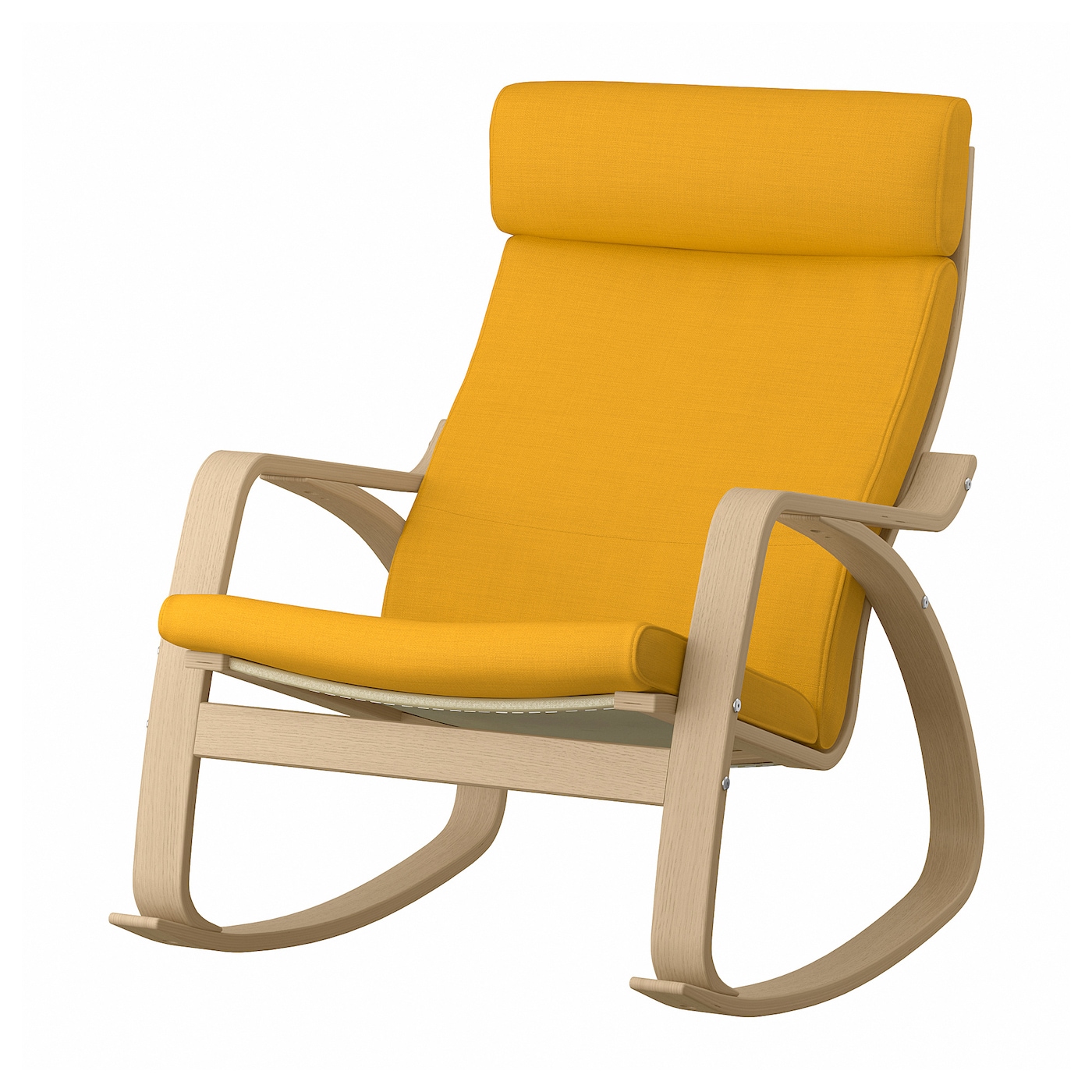 IKEA POÄNG krzesło bujane, okleina dębowa bejcowana na biało/Skiftebo żółty, Szerokość: 68 cm
