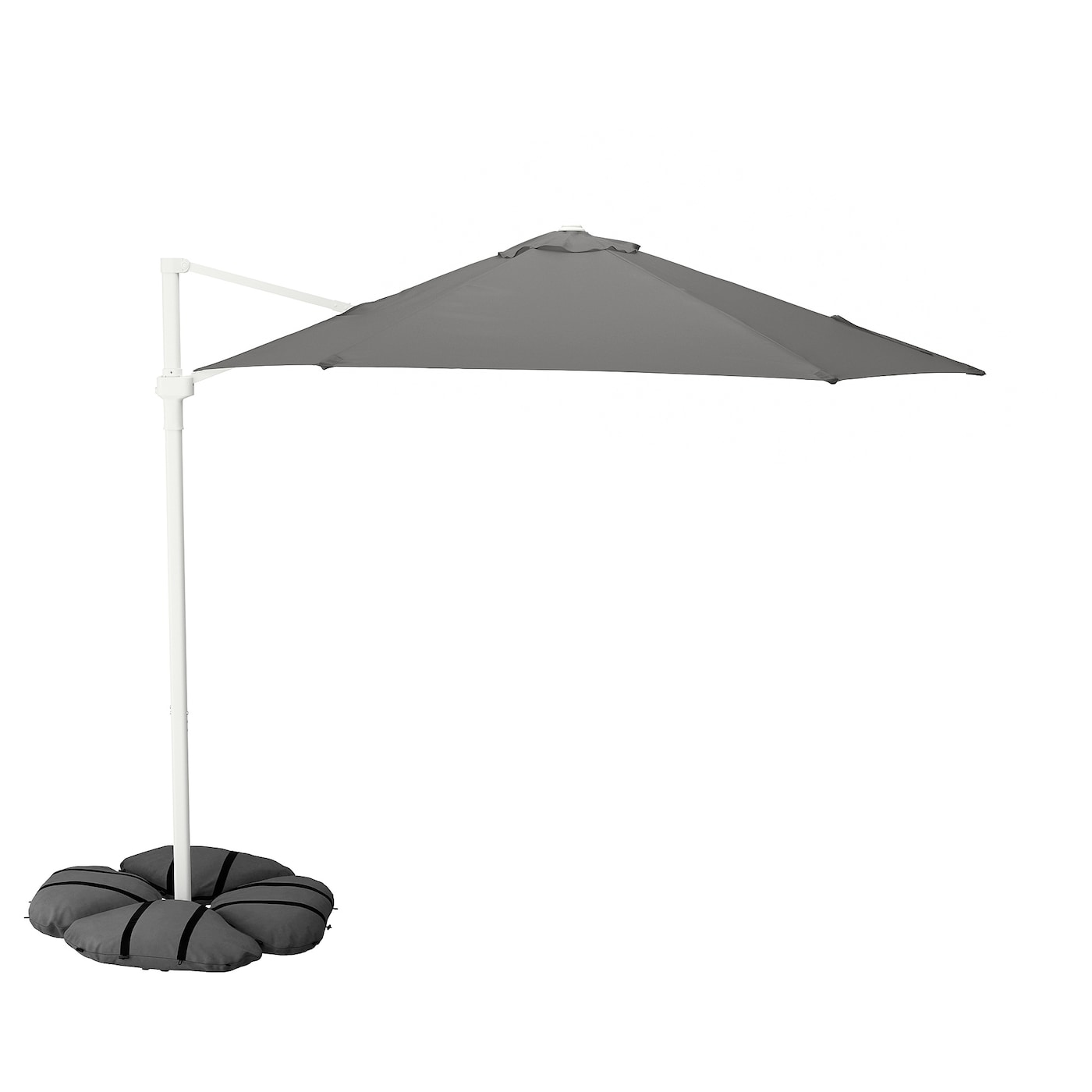IKEA HÖGÖN / IGGÖN parasol, wiszący z podstawą, szary/ciemnoszary, 270 cm