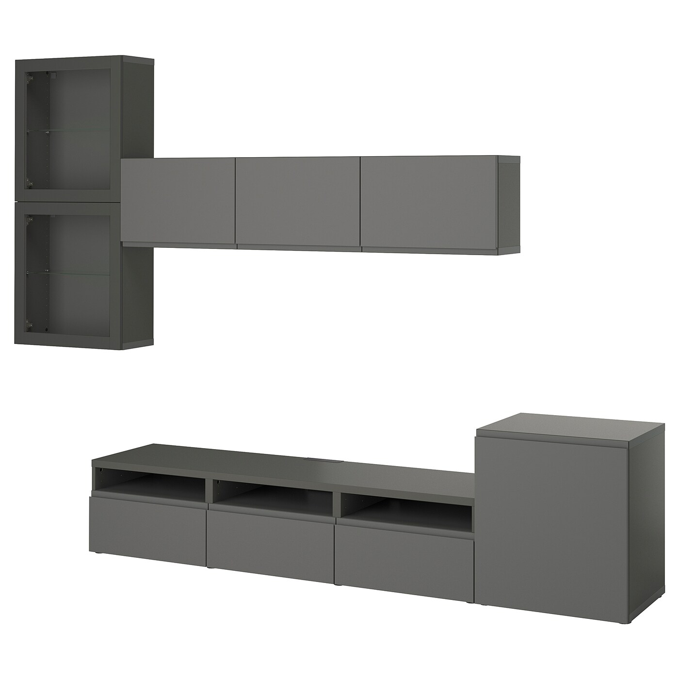 IKEA BESTÅ kombinacja na TV/szklane drzwi, ciemnoszary Västerviken/Sindvik ciemnoszary, 300x42x211 cm