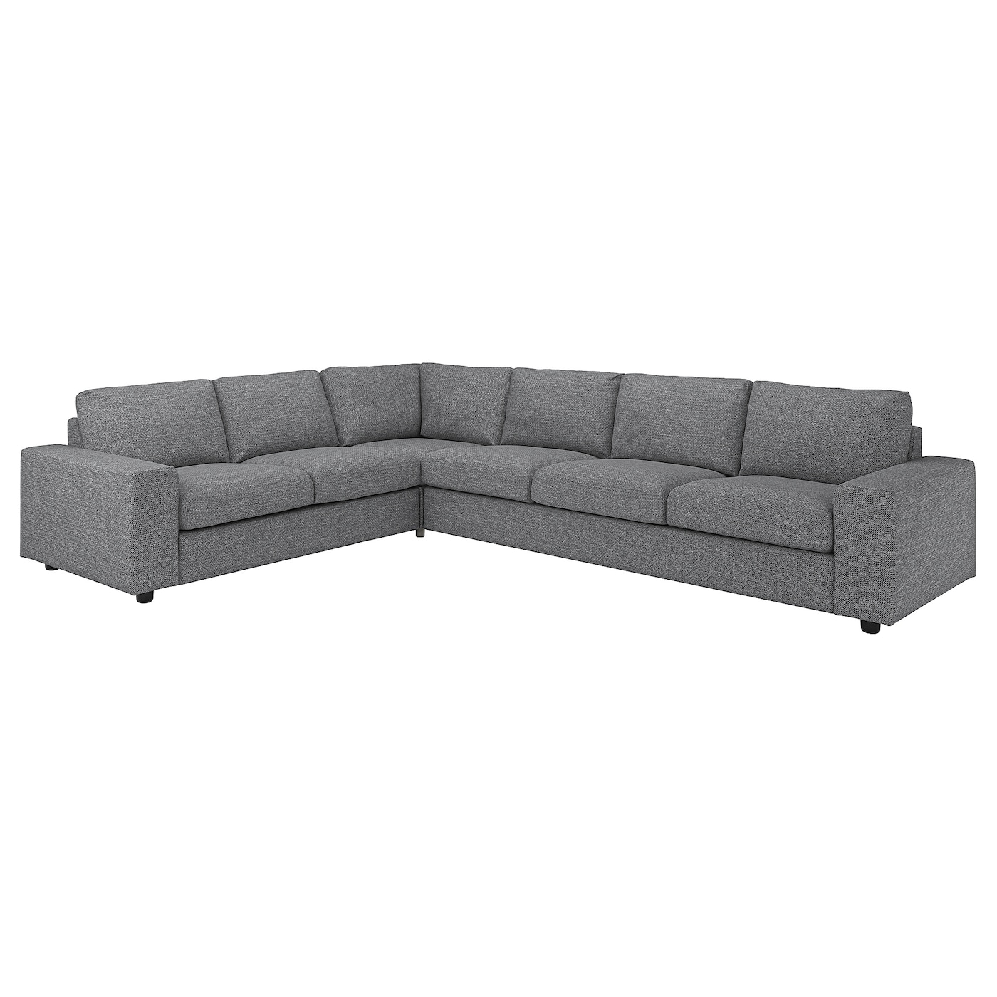 IKEA VIMLE sofa narożna 5-osobowa, z szerokimi podłokietnikami/Lejde szary-czarny, Wysokość z poduchami oparcia: 83 cm