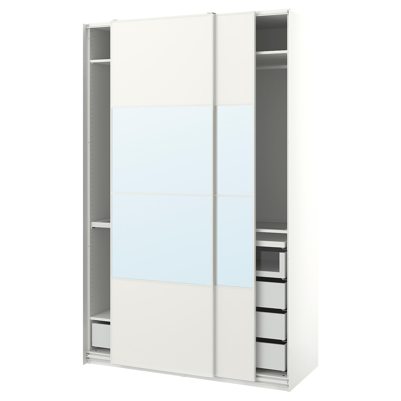 IKEA PAX / MEHAMN/AULI szafa z przesuwanymi drzwiami, biały/lustro, 150x66x236 cm