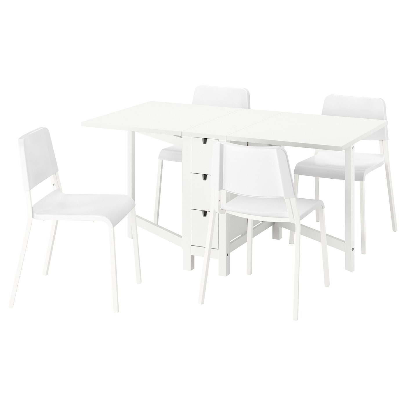 IKEA NORDEN / TEODORES stół i 4 krzesła, biały/biały, 26/89/152 cm