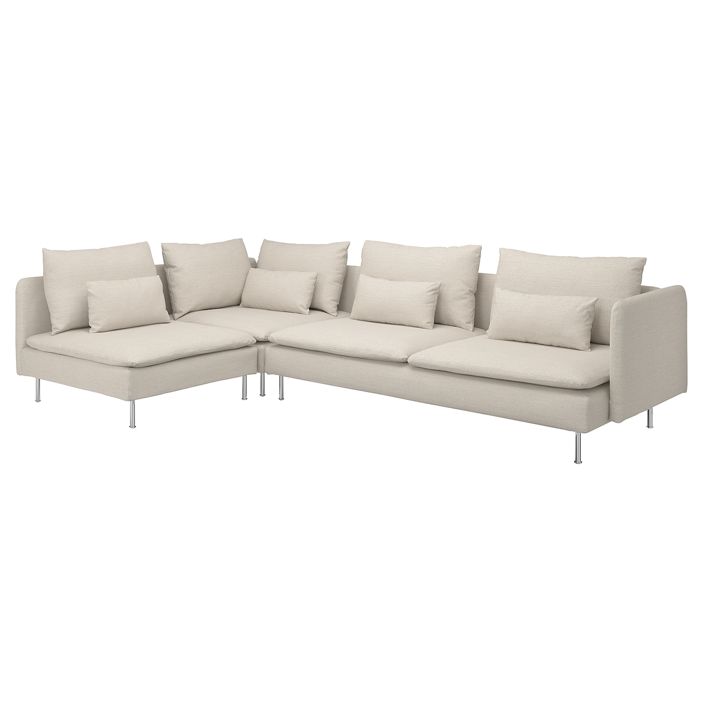 IKEA SÖDERHAMN sofa narożna 4-osobowa, z otwartym końcem/Gunnared beżowy, Wysokość z poduchami oparcia: 83 cm