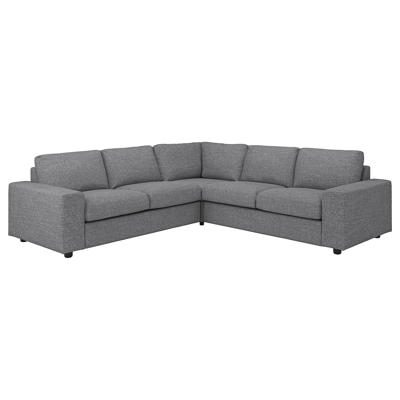 IKEA VIMLE sofa narożna 4-osobowa, z szerokimi podłokietnikami/Lejde szary-czarny, Wysokość z poduchami oparcia: 83 cm
