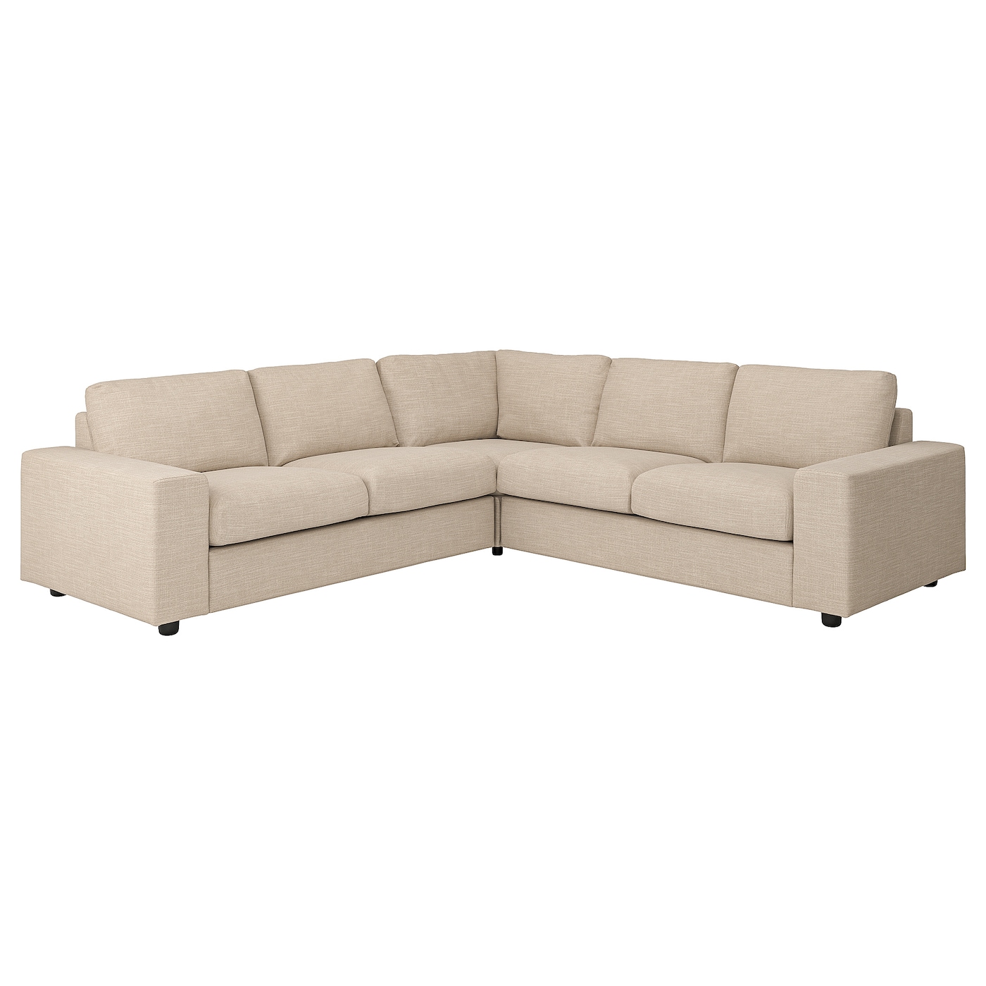 IKEA VIMLE sofa narożna 4-osobowa, z szerokimi podłokietnikami/Hillared beżowy, Wysokość z poduchami oparcia: 83 cm