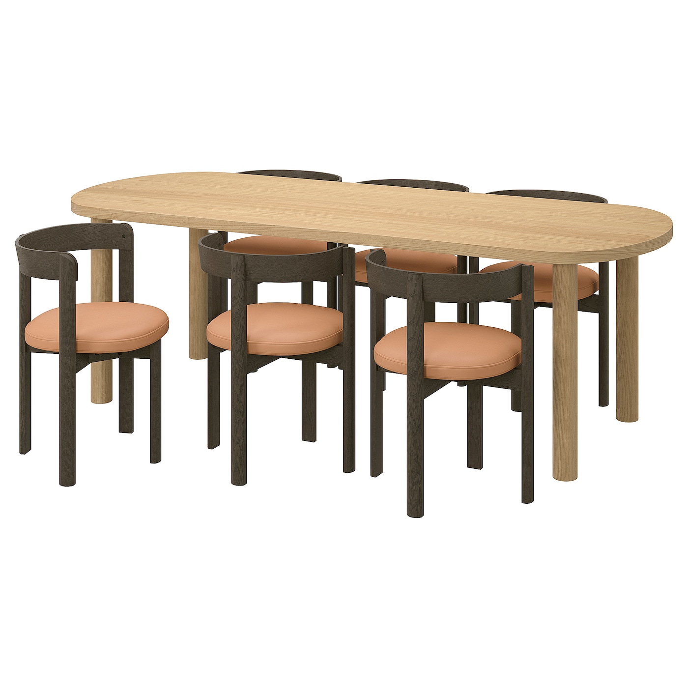 IKEA STOCKHOLM 2025 / STOCKHOLM 2025 stół i 6 krzeseł, okl dęb/ciemnobrązowy skóra, 230x90 cm