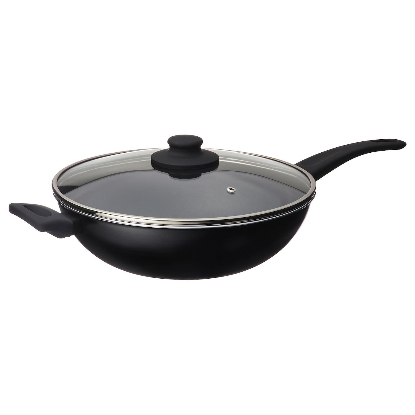 IKEA HEMLAGAD wok z pokrywką, powłoka zapobiegająca przywieraniu czarny, 28 cm