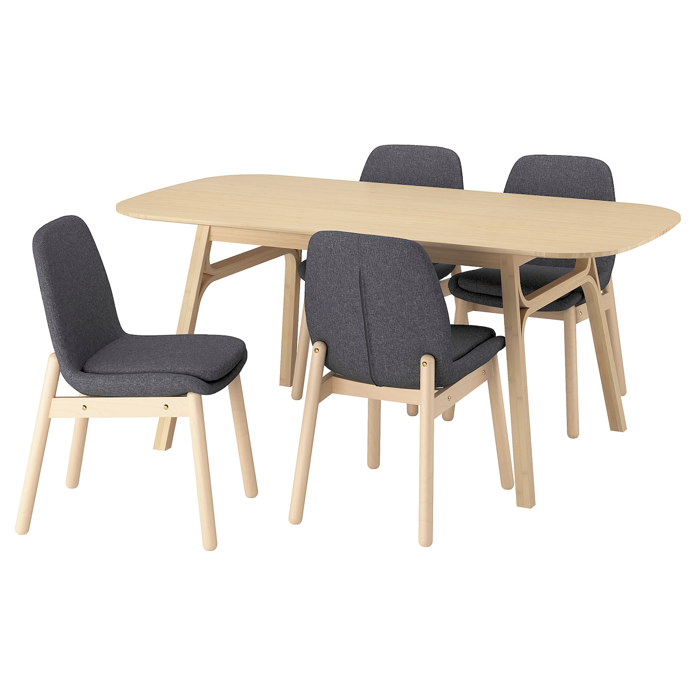IKEA VOXLÖV / VEDBO stół i 4 krzesła, jasny bambus/brzoza Gunnared średni szary, 180x90 cm