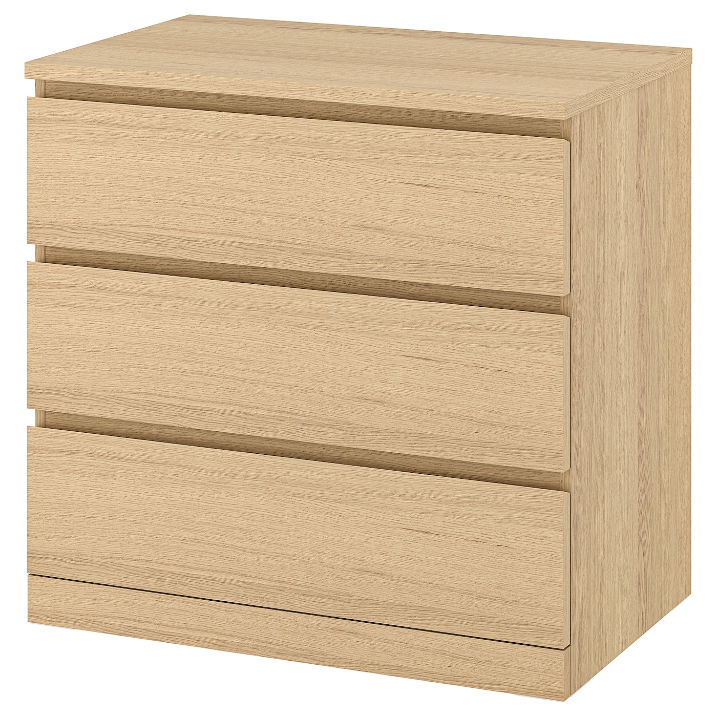 IKEA MALM komoda, 3 szuflady, okleina dębowa bejcowana na biało, 80x78 cm