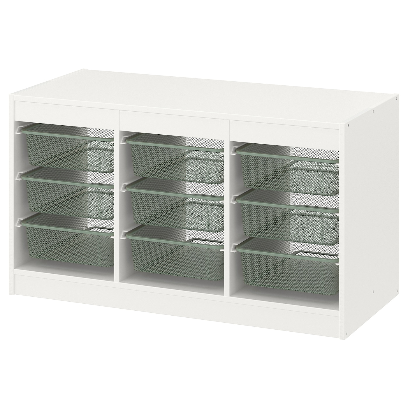 IKEA TROFAST regał z pojemnikami, biały/jasny zielonoszary, 99x44x56 cm
