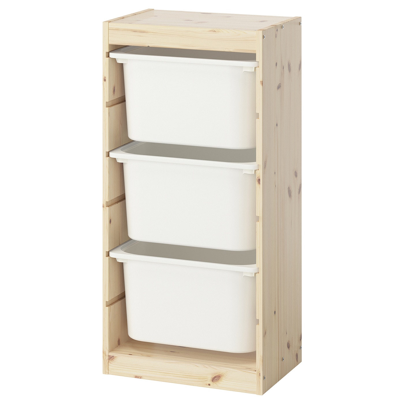 IKEA TROFAST regał z pojemnikami, jasna sosna bejcowana na biało/biały, 44x30x91 cm