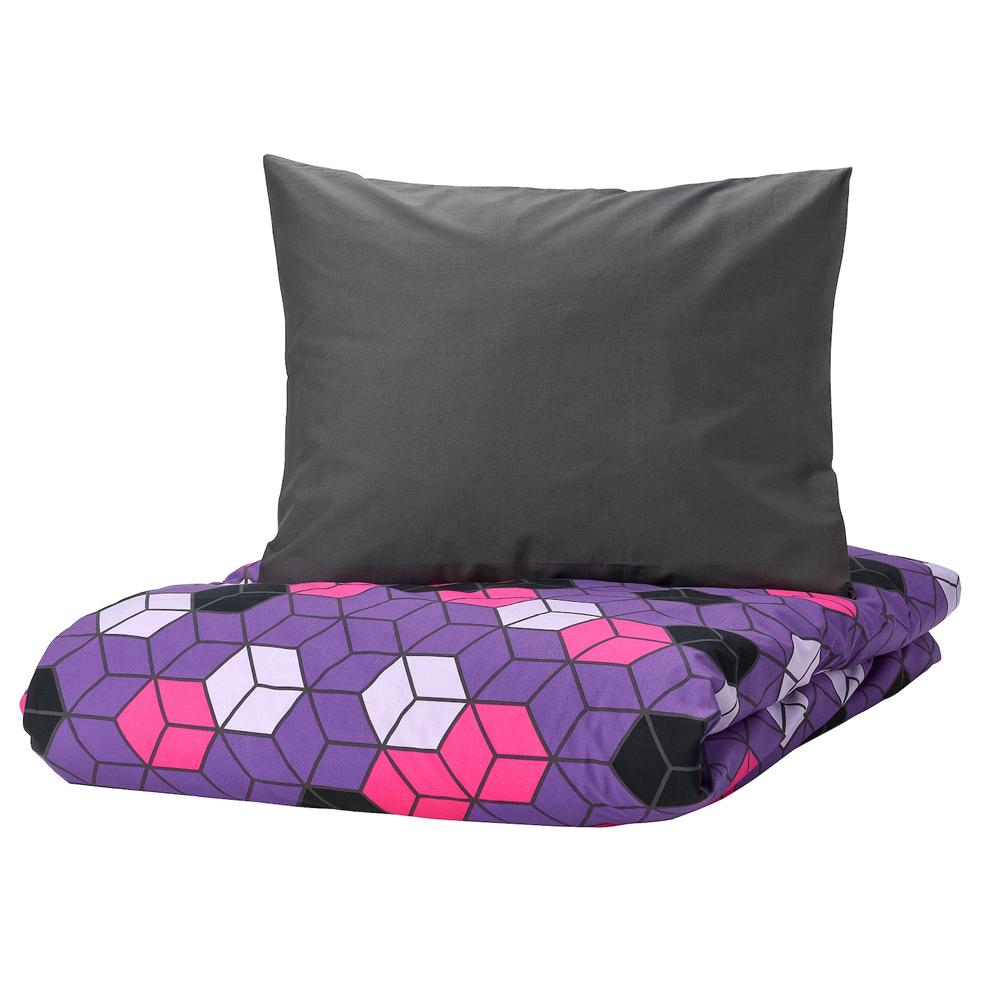 IKEA BLÅSKATA poszwa na kołdrę i poszewka, fiolet/czarny wzór, 150x200/50x60 cm