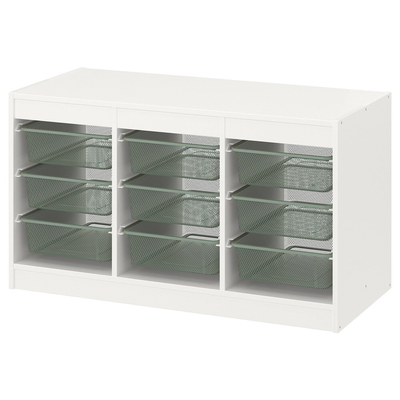 IKEA TROFAST regał z pojemnikami, biały/jasny zielonoszary, 99x44x56 cm