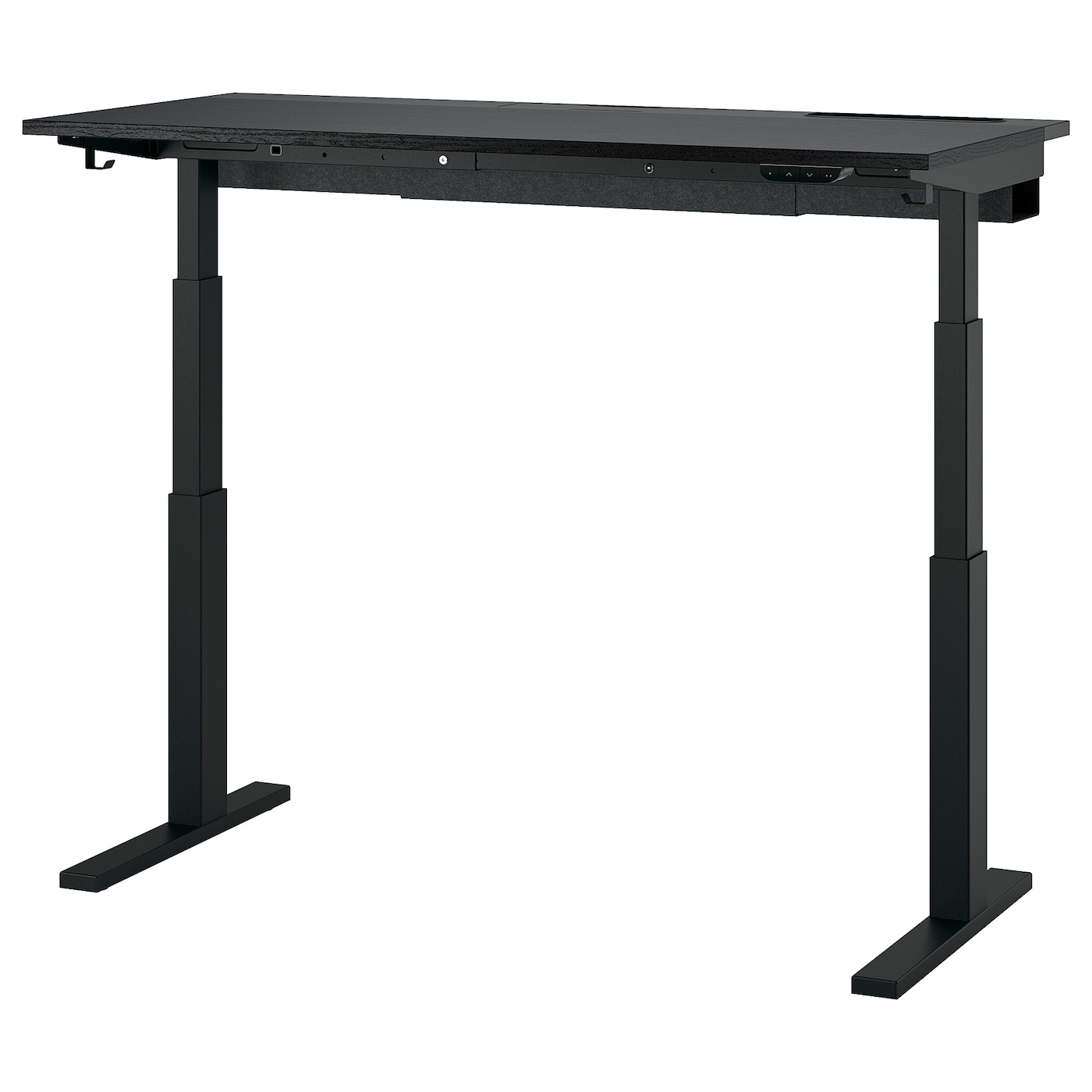 IKEA MITTZON biurko z regulacją wysokości, elektryczny okl jesionowa bejcowana na czarno/czarny, 140x60 cm