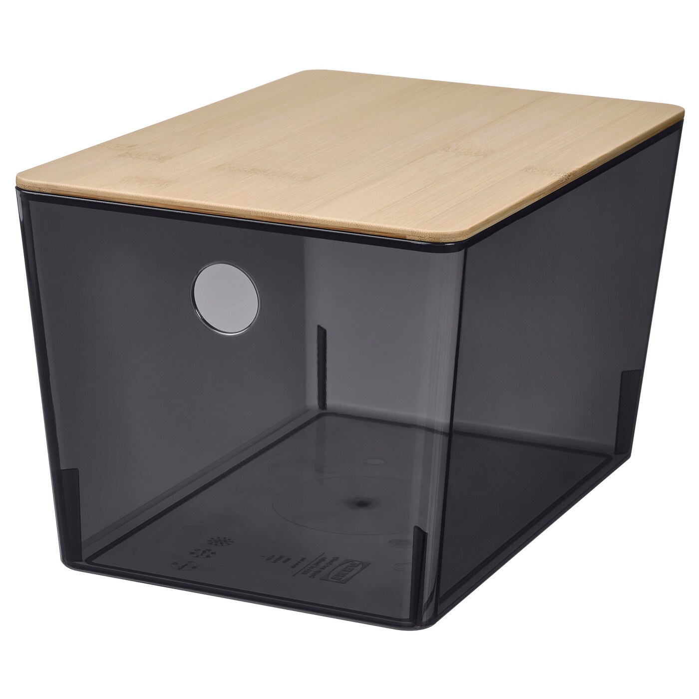 IKEA KUGGIS pojemnik z pokrywką, przezroczysty czarny/bambus, 18x26x15 cm