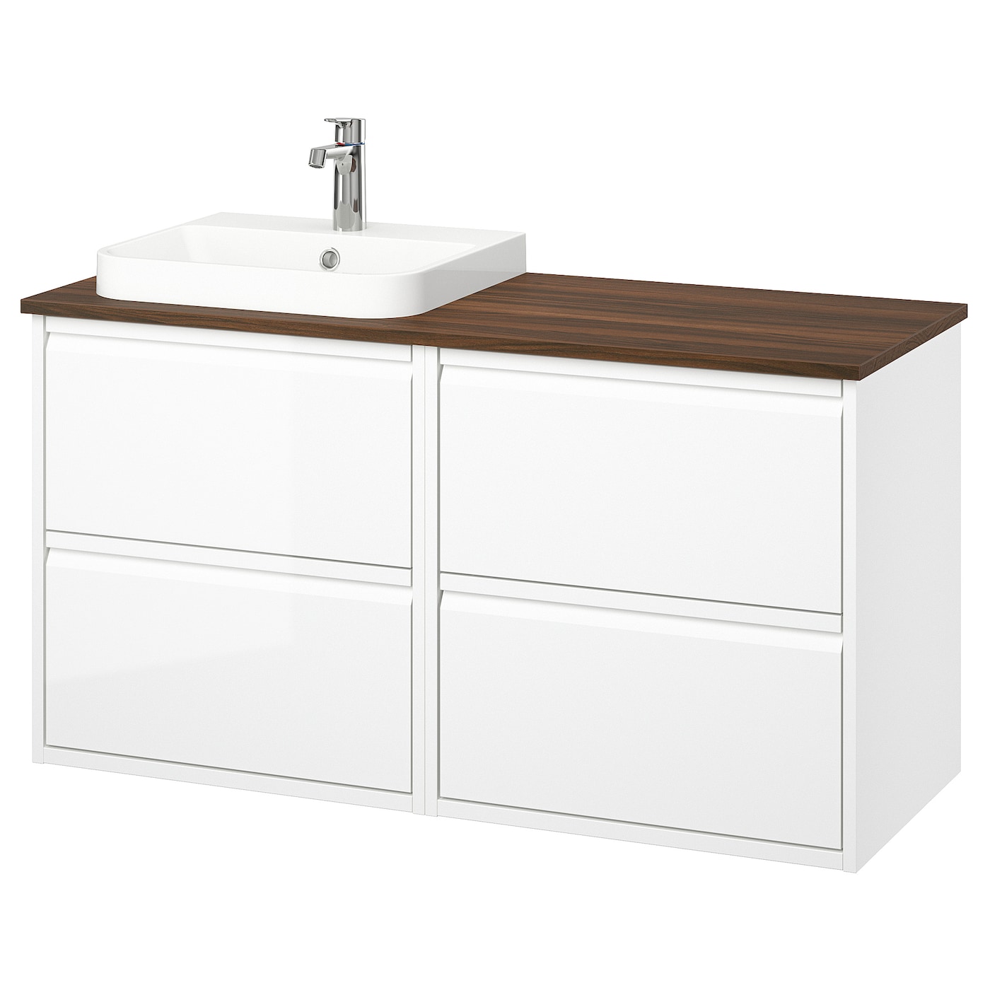IKEA ÄNGSJÖN / BACKSJÖN szafka pod umyw/umywalka/bateria, połysk biały, 122x49x71 cm