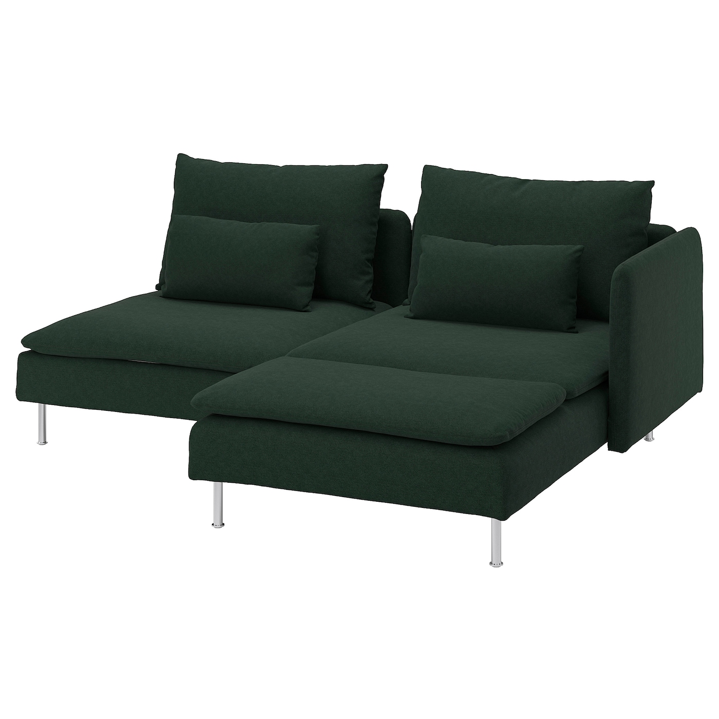 IKEA SÖDERHAMN sofa 2-osobowa, z szezlongiem z podłokietnikiem/Tallmyra ciemnozielony, Wysokość z poduchami oparcia: 83 cm