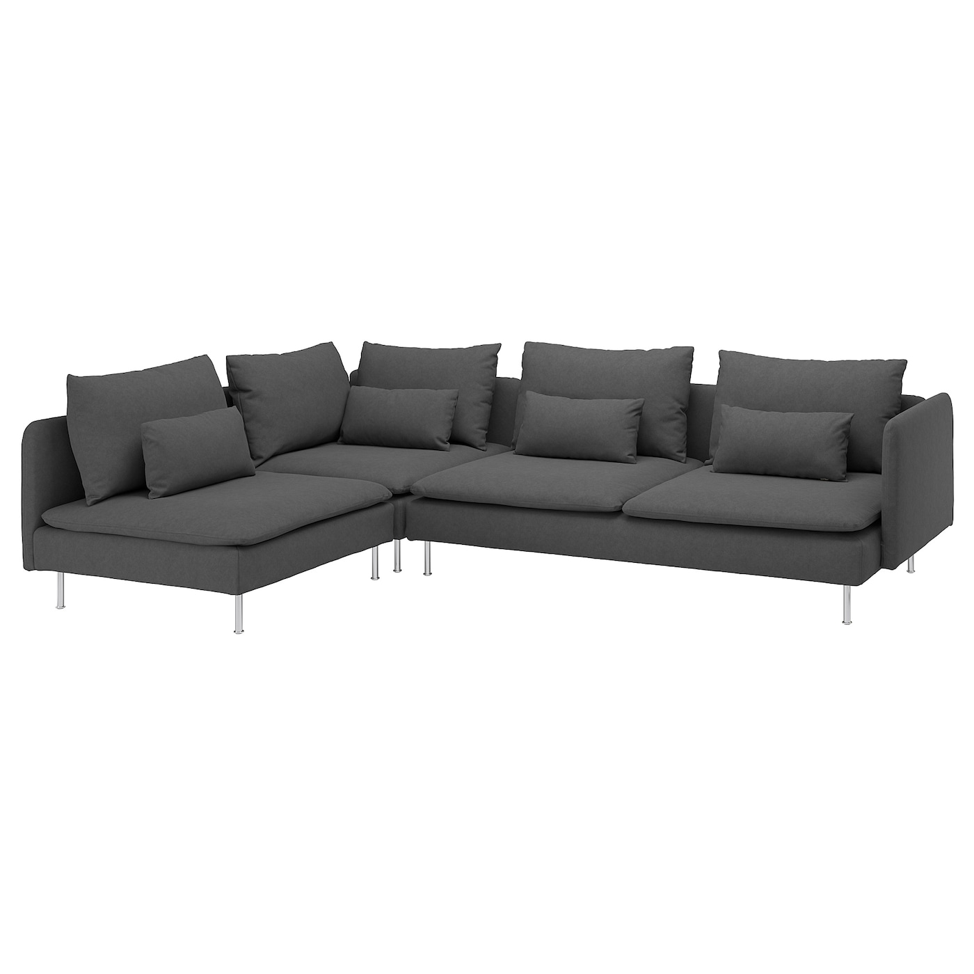 IKEA SÖDERHAMN sofa narożna 4-osobowa, z otwartym końcem/Tallmyra średnioszary, Wysokość z poduchami oparcia: 83 cm