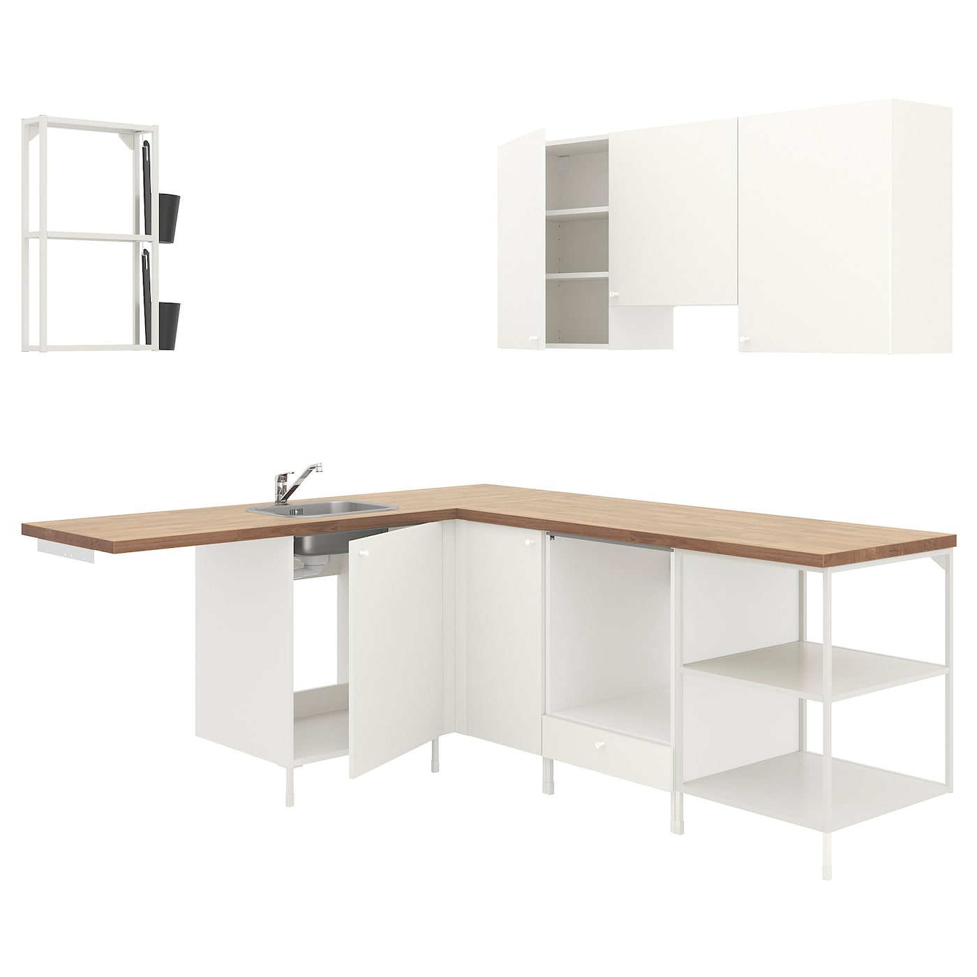 IKEA ENHET kuchnia narożna, biały, Wysokość szafka wisząca: 75 cm