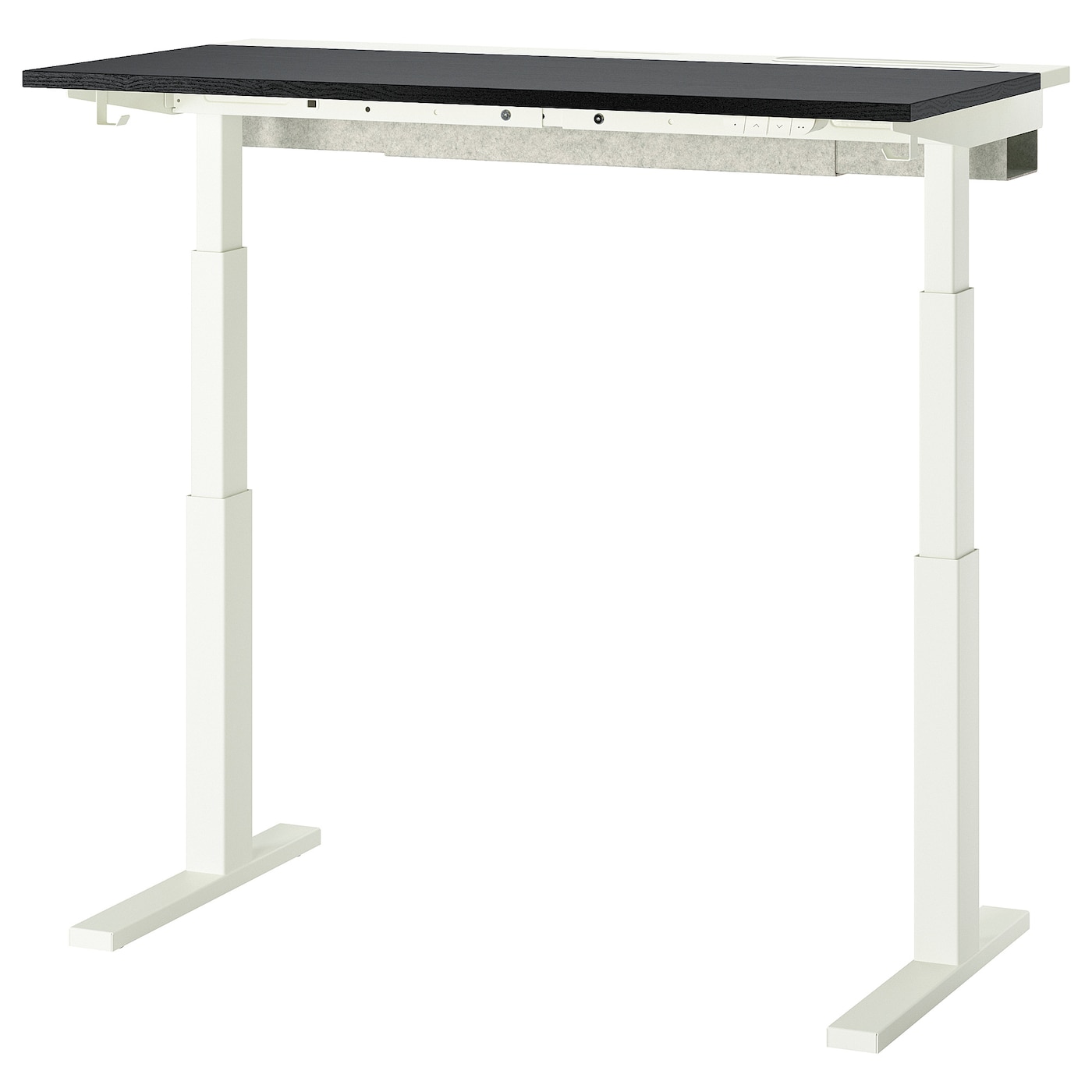 IKEA MITTZON biurko z regulacją wysokości, elektryczny okl jesionowa bejcowana na czarno/biały, 120x60 cm