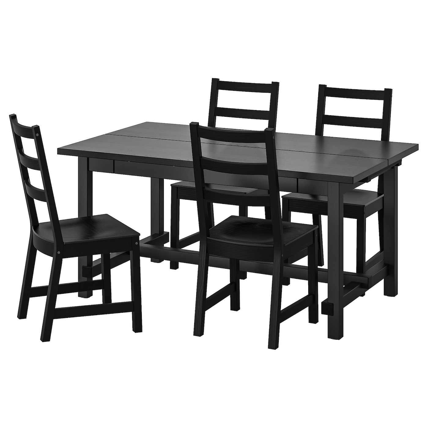 IKEA NORDVIKEN / NORDVIKEN stół i 4 krzesła, czarny/czarny, 152/223x95 cm