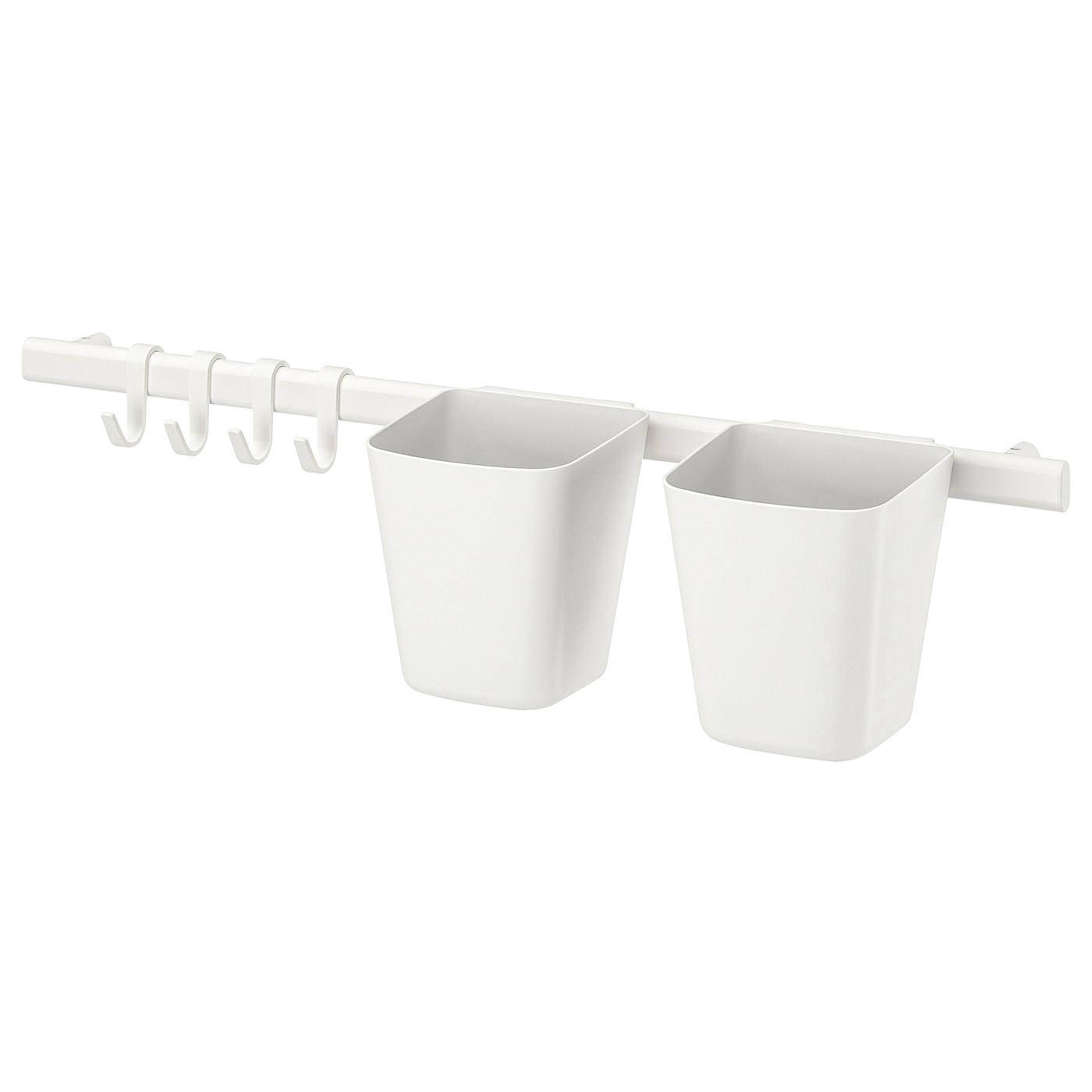 IKEA SUNNERSTA drążek 4 haczyki/2 pojemniki, biały, Długość: 60 cm