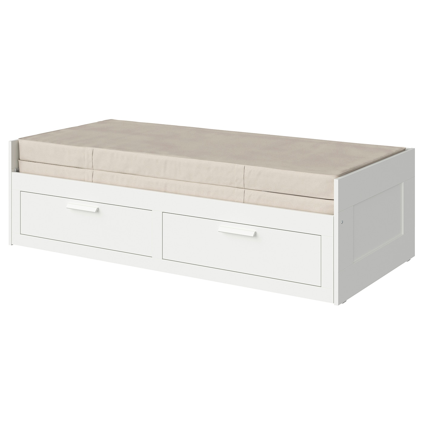 IKEA BRIMNES Leżanka z 2 szufladami, 2 materace, biały, 80x200 cm