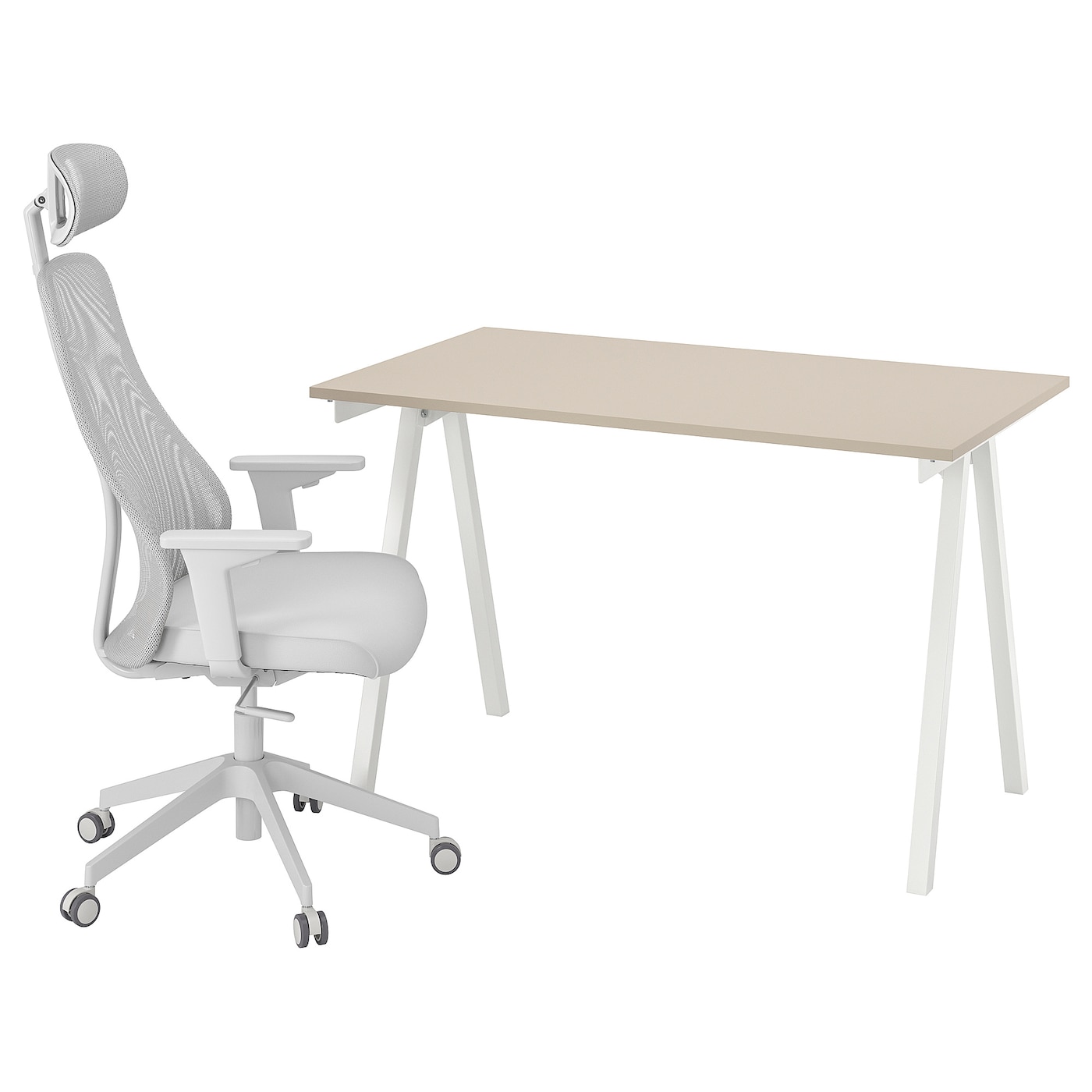 IKEA TROTTEN / MATCHSPEL biurko i krzesło, beżowy/biały jasnoszary
