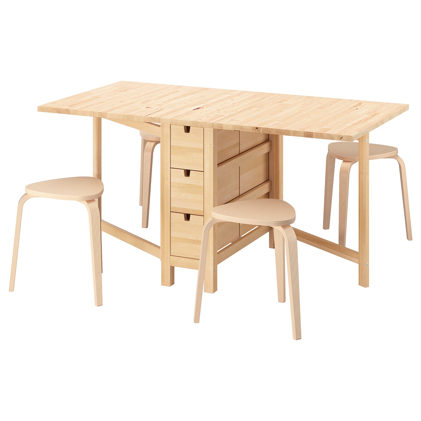 IKEA NORDEN / KYRRE stół i 4 stołki, brzoza/brzoza, 26/89/152 cm