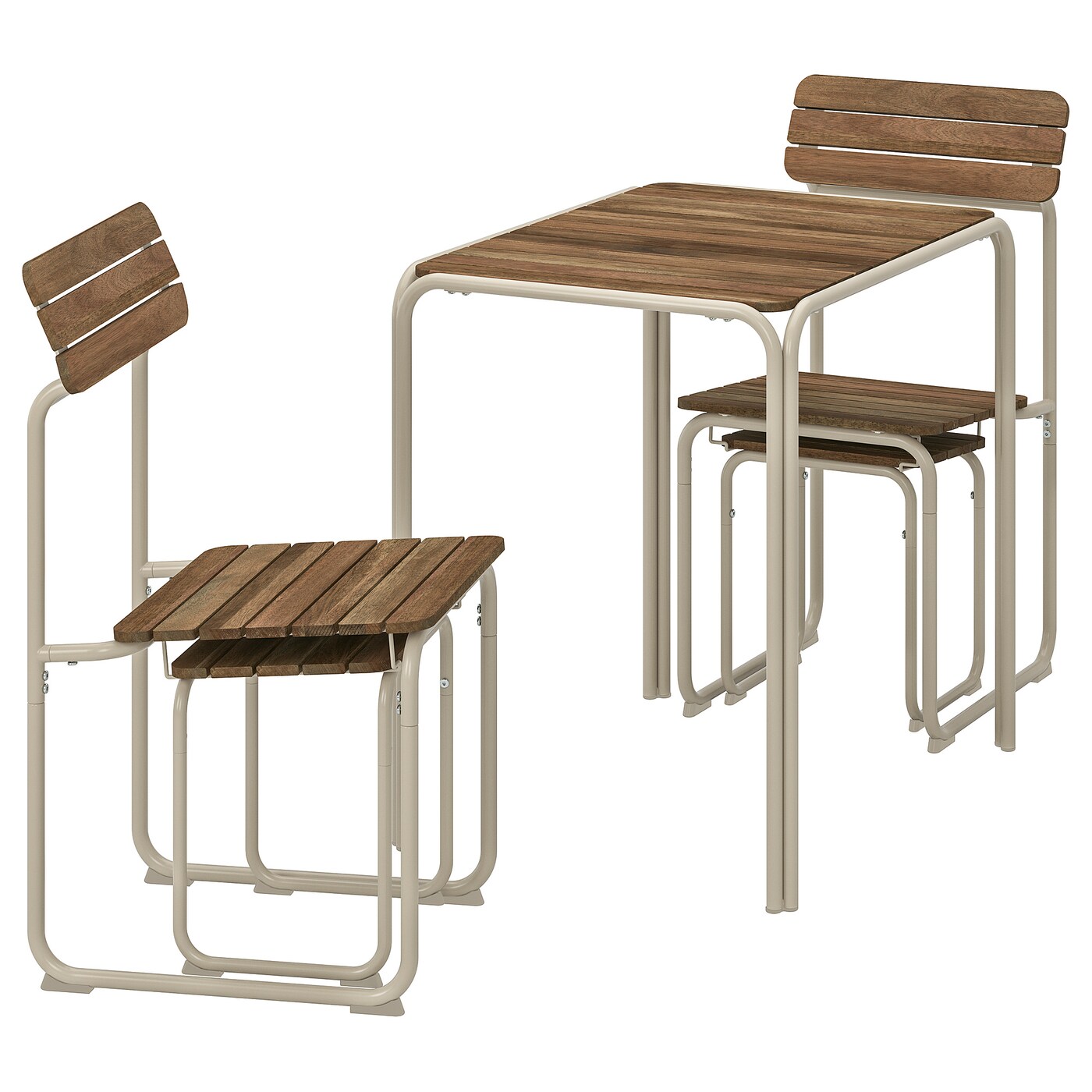 IKEA FURUÖN stół z 2 krzesłami+2 podnóżkami, brązowy/zewnętrzne, Długość stołu: 75 cm