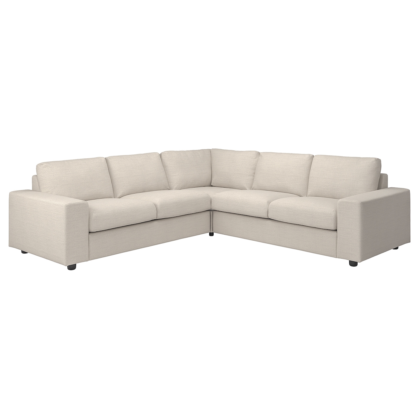 IKEA VIMLE sofa narożna 4-osobowa, z szerokimi podłokietnikami/Gunnared beżowy, Wysokość z poduchami oparcia: 83 cm