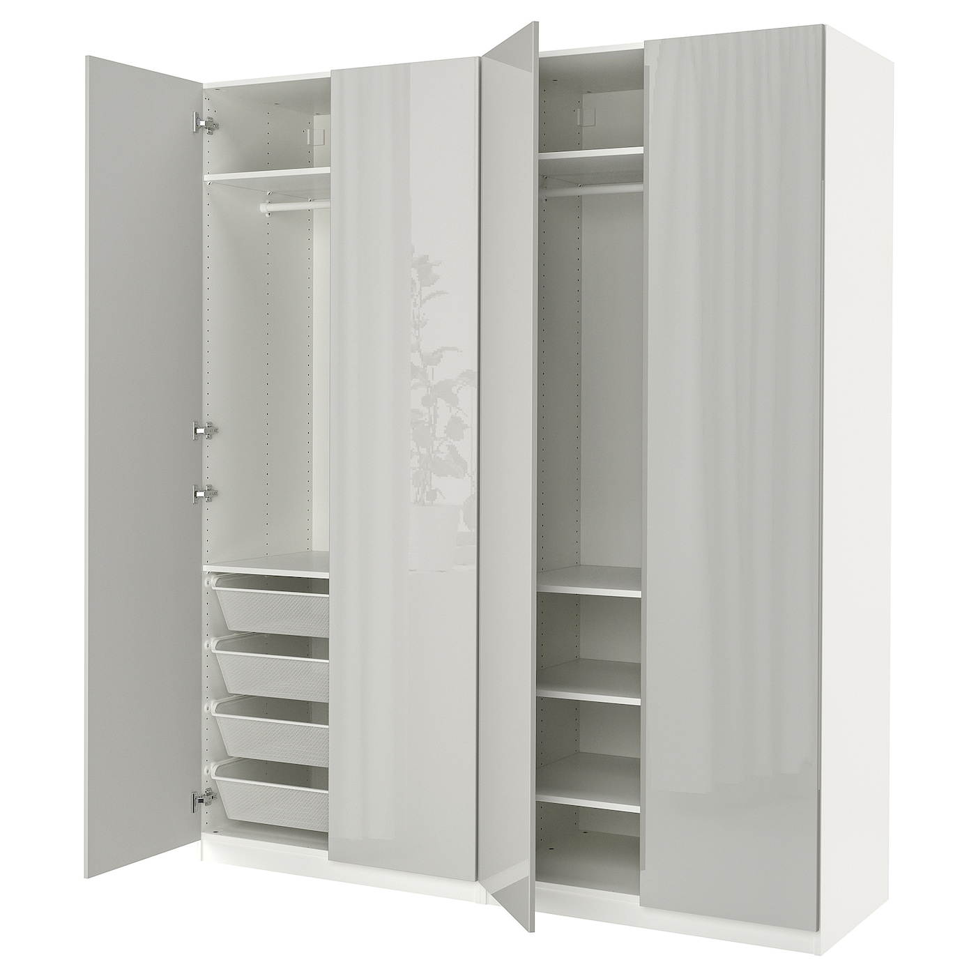 IKEA PAX / FARDAL szafa, biały/wysoki połysk jasnoszary, 200x60x236 cm