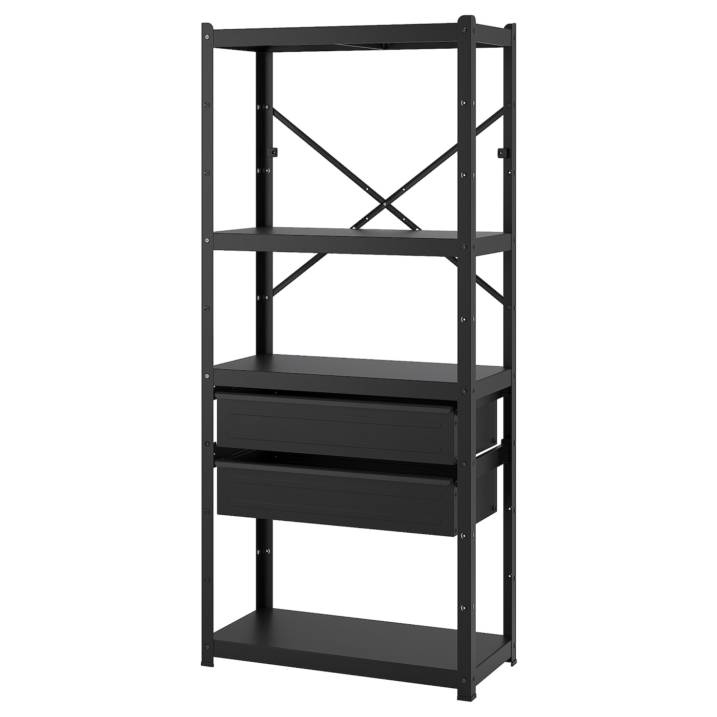 IKEA BROR regał z szufladami/półkami, czarny, 85x40x190 cm