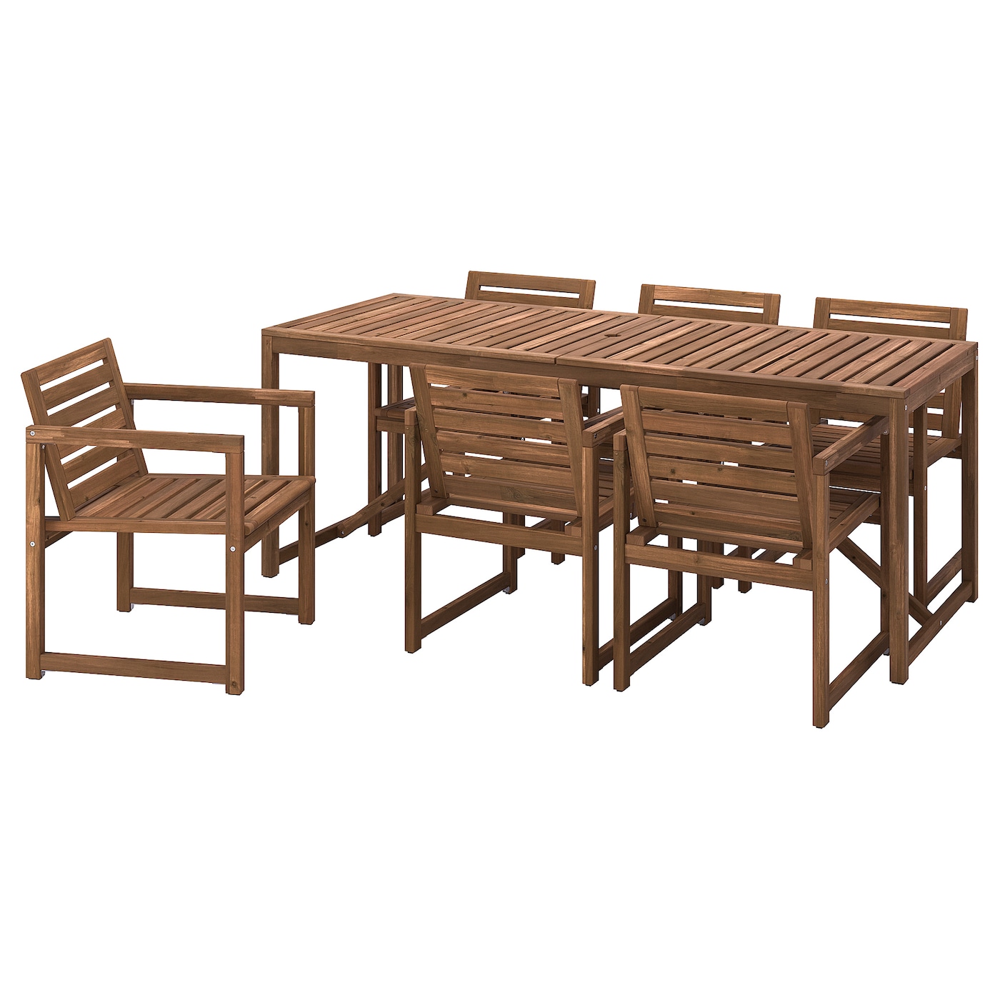 IKEA NÄMMARÖ stół+6 krzeseł z podłok, na zew, Nämmarö bejca jasnobrązowa, 200 cm