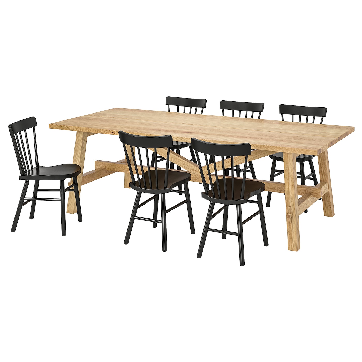 IKEA MÖCKELBY / NORRARYD stół i 6 krzeseł, dąb/czarny, 235x100 cm