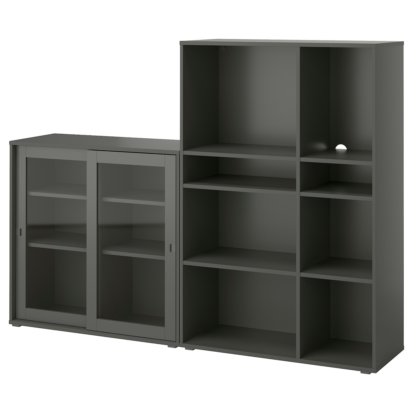 IKEA VIHALS regał/szklane drzwi, ciemnoszary/szkło bezbarwne, 190x37x140 cm