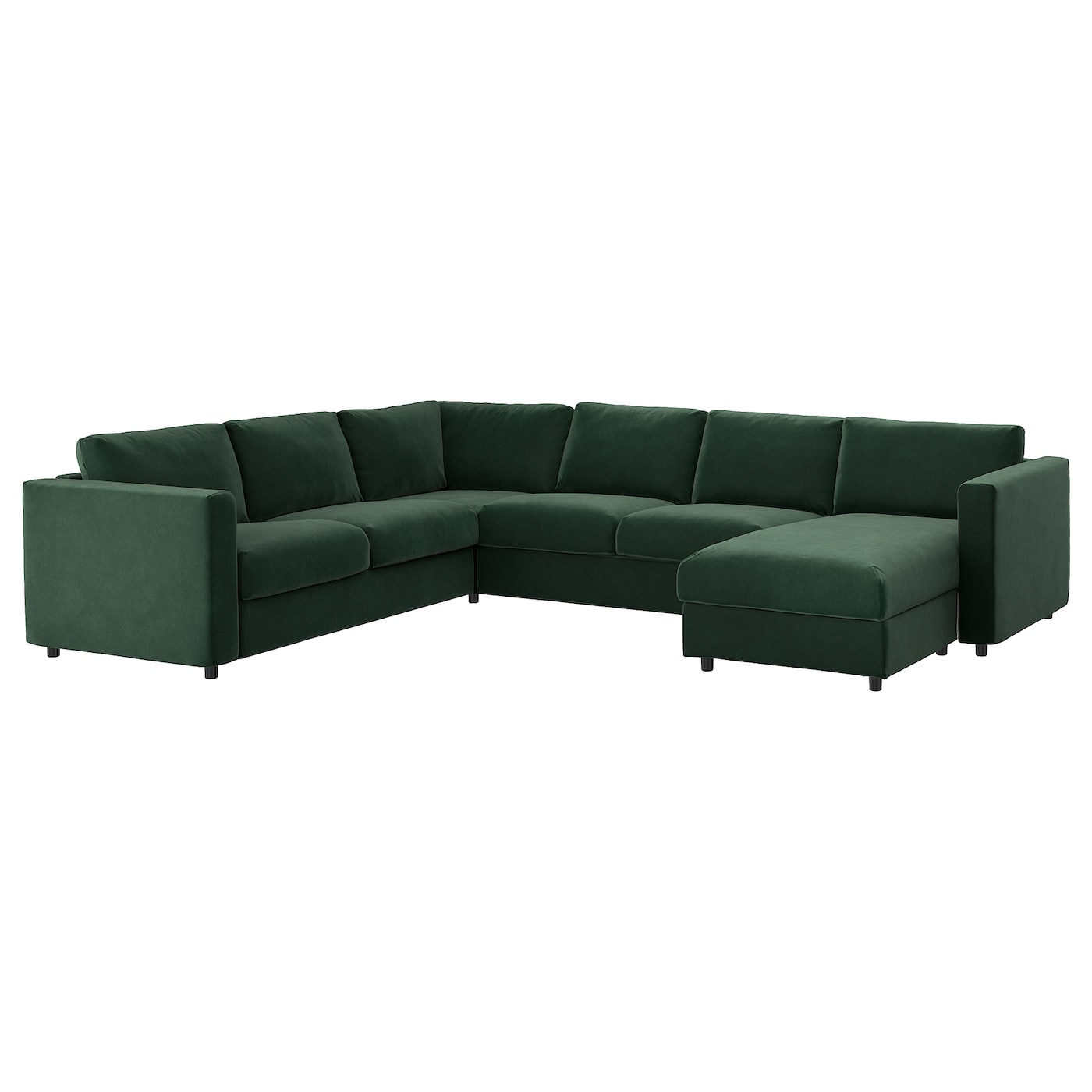 IKEA VIMLE sofa narożna 5-osobowa, z szezlongiem/Djuparp ciemnozielony, Wysokość z poduchami oparcia: 83 cm
