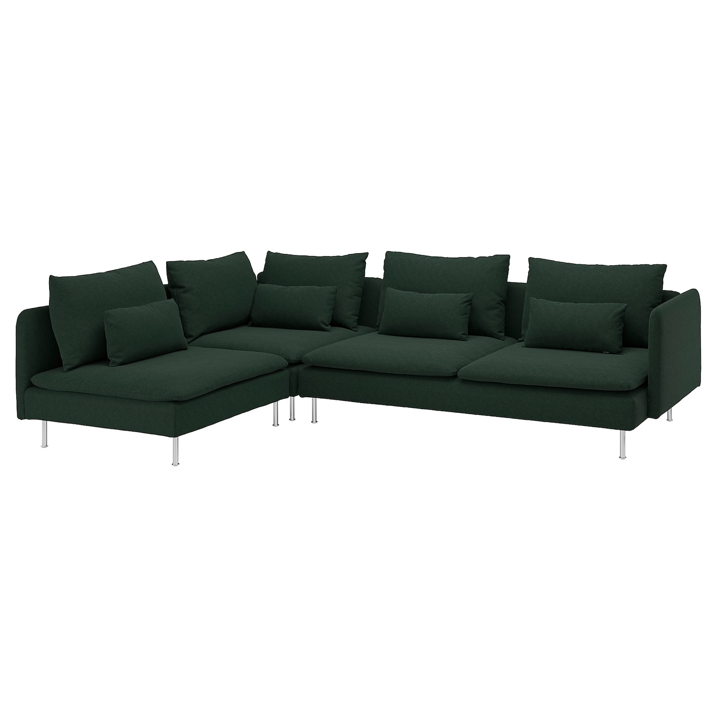 IKEA SÖDERHAMN sofa narożna 4-osobowa, z otwartym końcem/Tallmyra ciemnozielony, Wysokość z poduchami oparcia: 83 cm
