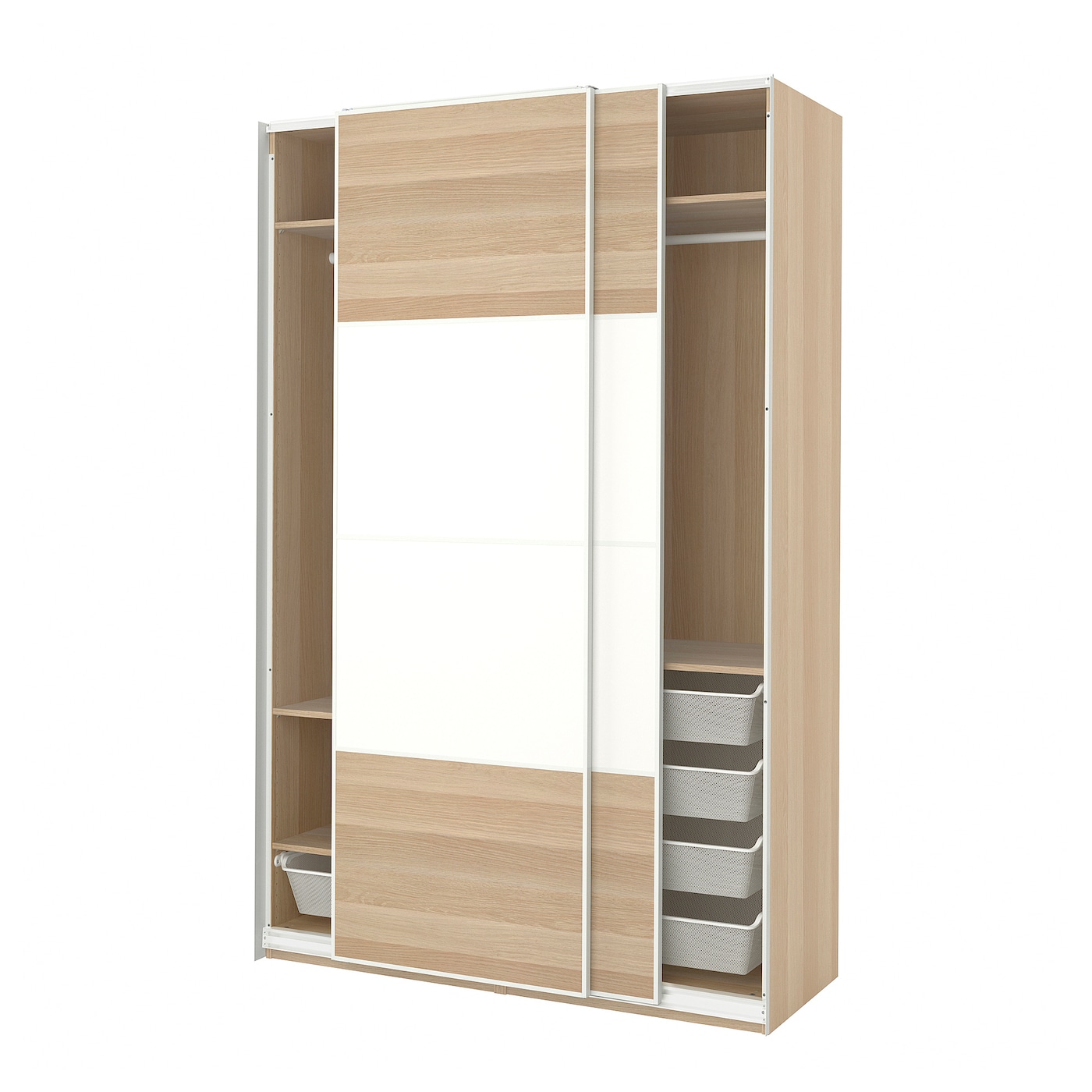 IKEA PAX / MEHAMN szafa, imitacja dębu bejcowanego na biało 2str/biały imitacja dębu bejcowanego na biało, 150x66x236 cm