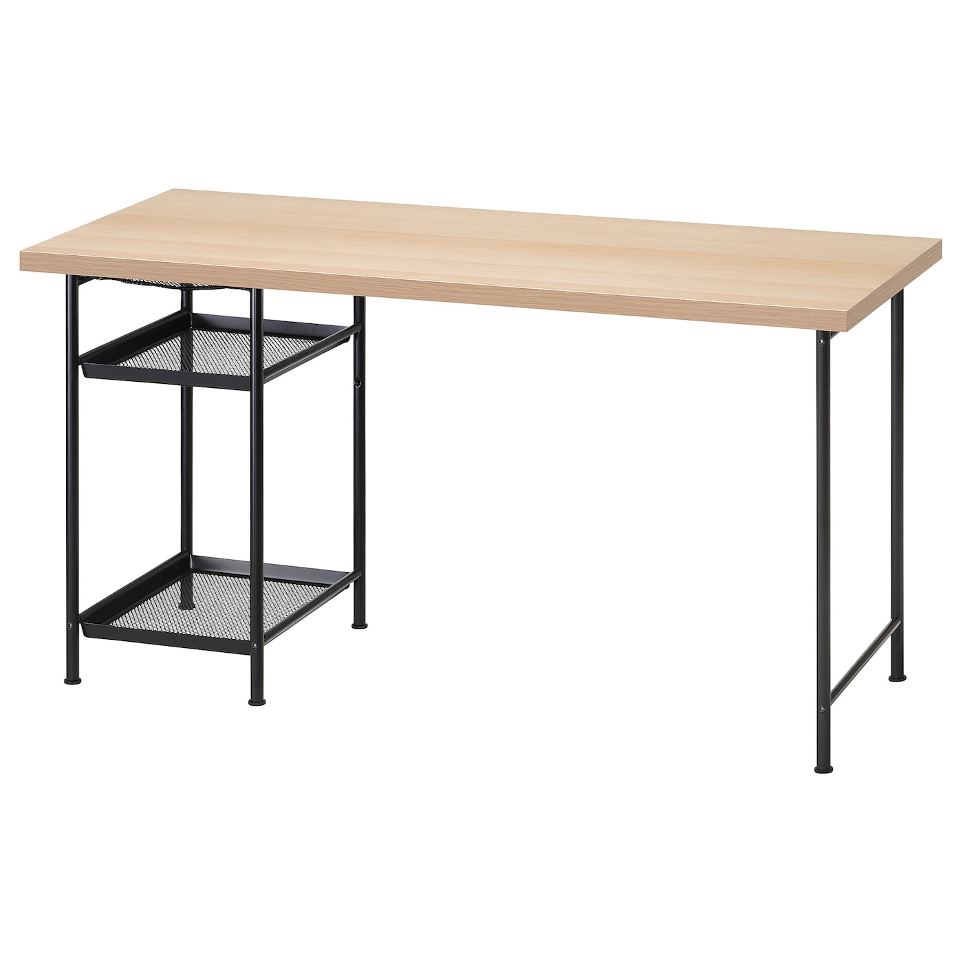 IKEA LAGKAPTEN / SPÄND biurko, imitacja dębu bejcowanego na biało/czarny, 140x60 cm