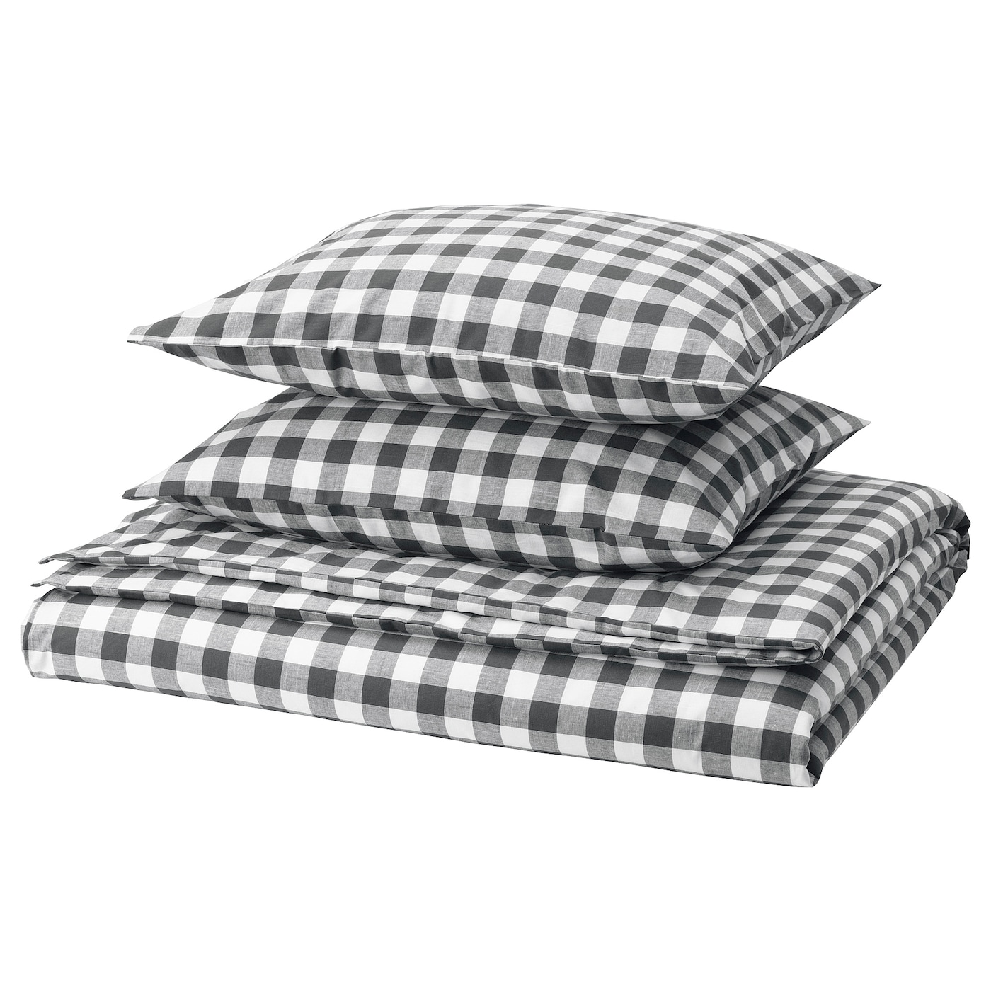 IKEA EKTANDVINGE poszwa na kołdrę i 2 poszewki, antracyt biały/w kratkę, 200x200/50x60 cm
